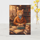 図書館の猫 #16 グリーティングカード (黄色い花)