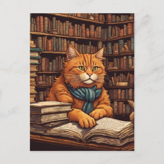 図書館の猫 #17 ポストカード (正面)