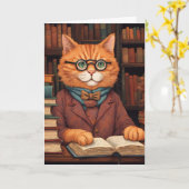 図書館の猫 #19 グリーティングカード (黄色い花)