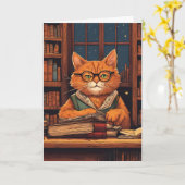 図書館の猫 #21 グリーティングカード (黄色い花)