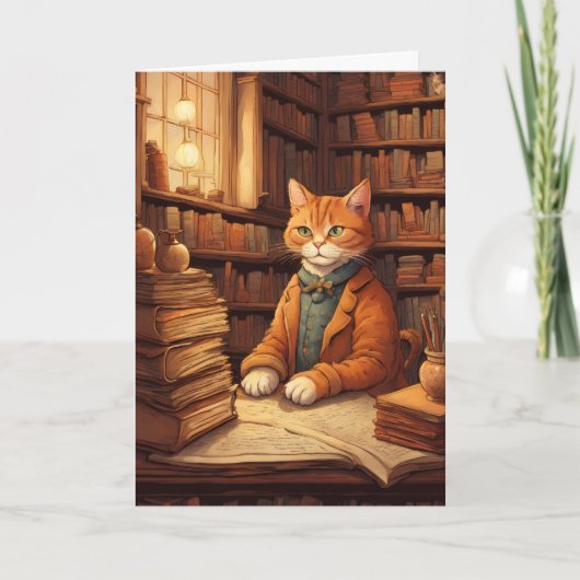 図書館の猫 #2 グリーティングカード (正面)