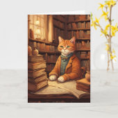 図書館の猫 #2 グリーティングカード (黄色い花)