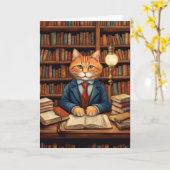 図書館の猫 #3 グリーティングカード (黄色い花)