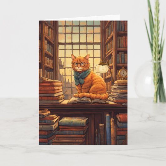 図書館の猫 #4 グリーティングカード (正面)