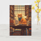 図書館の猫 #4 グリーティングカード (黄色い花)