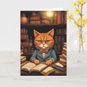 図書館の猫 #5 グリーティングカード (黄色い花)