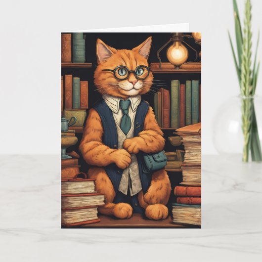 図書館の猫 #6 グリーティングカード (正面)