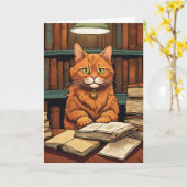 図書館の猫 #8 グリーティングカード (黄色い花)