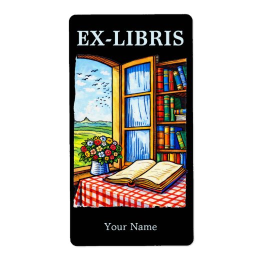 図書館の窓 カラー蔵書票 エクスリブリス テンプレート (正面)