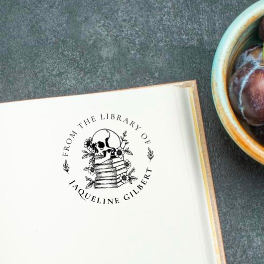 図書館の花のゴシックスカル ラバースタンプ