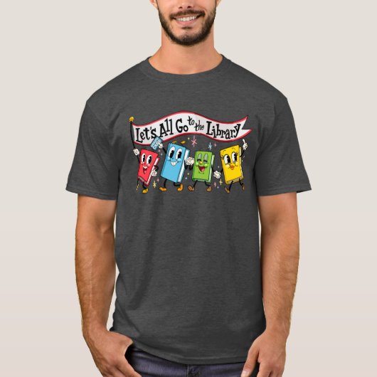図書館へ行こう マーチング ブックス ギフト Tシャツ (正面)