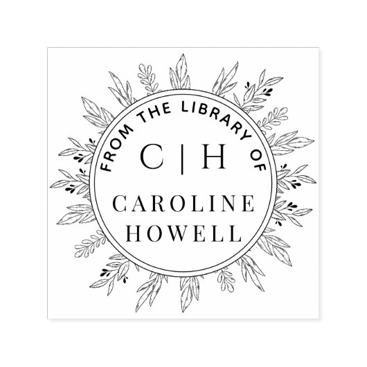 図書館エレガントの花のモノグラム セルフインキングスタンプ (デザイン)