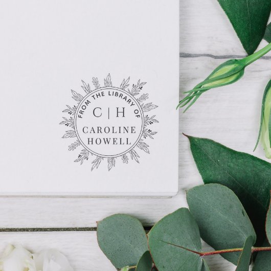 図書館エレガントの花のモノグラム ラバースタンプ