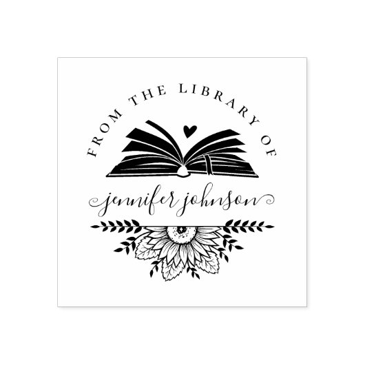 図書館エレガント本のフローラ ラバースタンプ (インプリント)