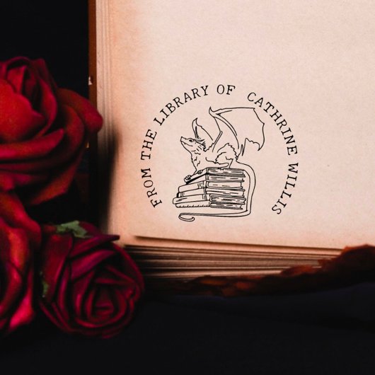 図書館カスタムのゴシック様式のドラゴン本 ラバースタンプ