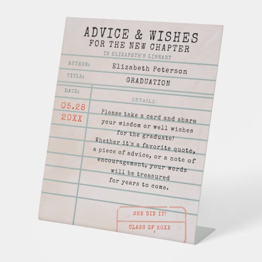 図書館カードブックテーマ卒業アドバイスの希望 台座サイン (正面)