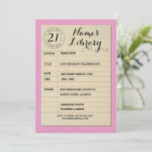 図書館カードブックバースデーパーティーピンク招待状 招待状 (スタンド正面)