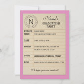 図書館カード卒業パーティーピンクブック招待状 招待状 (正面)