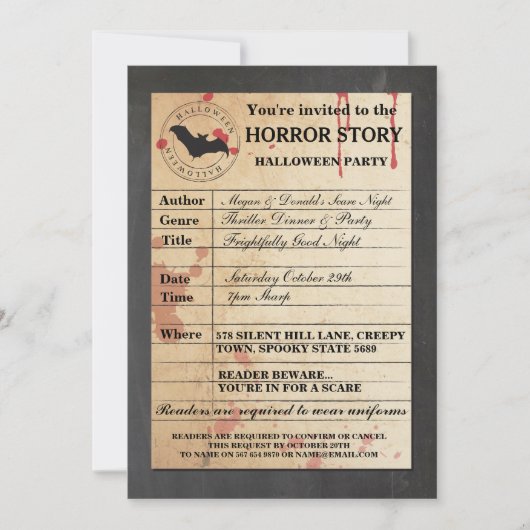 図書館カード型枠ハロウィーンストーリーパーティの招待状 招待状 (正面)