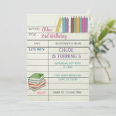 図書館カード、書籍の女の子の誕生日の招待状。 招待状 (スタンド正面)