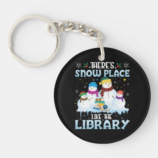 図書館クリスマス・雪景色 キーホルダー (正面)