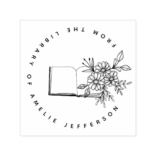 図書館モダンから花カスタムの本を出す セルフインキングスタンプ (デザイン)