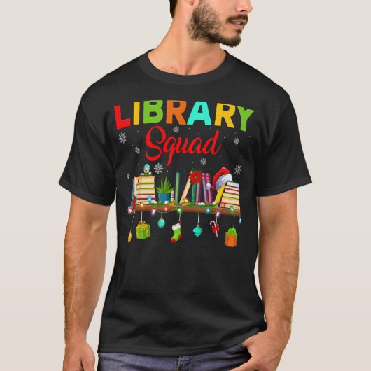 図書館分隊ブックワームクリスマスライト図書館員ブック Tシャツ (正面)