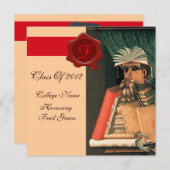 図書館卒業式パーチメントワックスシールモノグラム 招待状 (正面/裏面)