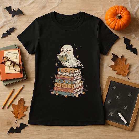 図書館司書と読書好きのためのハロウィンTシャツ かわいいお化けデザイン Tシャツ