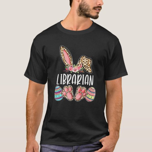 図書館司書イースターヒョウ文様卵かわいい家族のeas tシャツ (正面)
