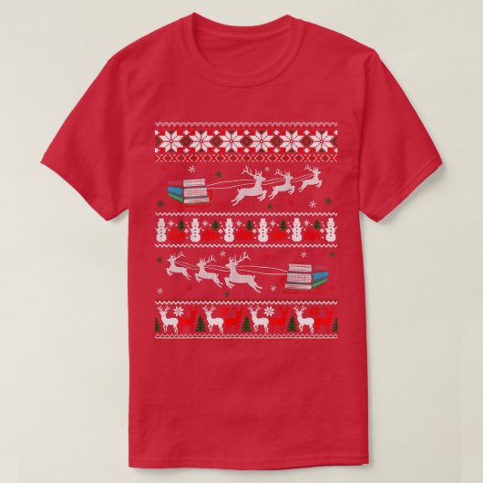 図書館司書クリスマスライブラリー本リーダー醜いクリスマス Tシャツ (デザイン正面)