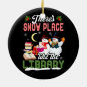 図書館員クリスマス図書館のような雪の場所がある セラミックオーナメント (裏面)