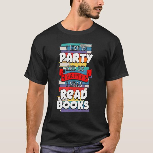 図書館員パーティー書読書読書家本虫 Tシャツ (正面)