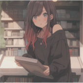 図書館女子のステッカーシール｜寿司娘 generativeai シール (正面)