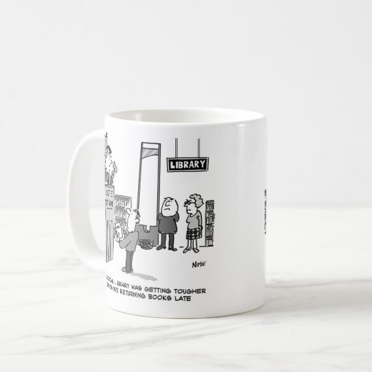 図書館後期簿。遅延返品に対する厳しい罰則 コーヒーマグカップ (正面左)
