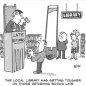 図書館後期簿。遅延返品に対する厳しい罰則 シール (正面)