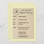 図書館用カード帳ブライダルシャワー帳パーティー招待状 招待状 (正面/裏面)