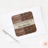 図書館素朴の茶色の木材蔵書票 スクエアシール (封筒)