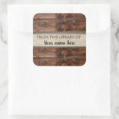 図書館素朴の茶色の木材蔵書票 スクエアシール (バッグ)