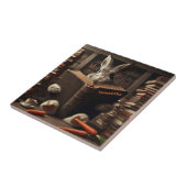 図書館読のブラウンヘア。編集可能な名前 タイル (側面)