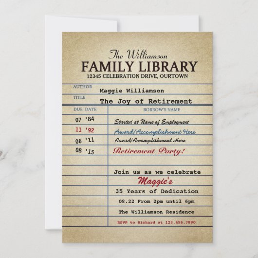 図書館退職パーティの招待状 招待状 (正面)