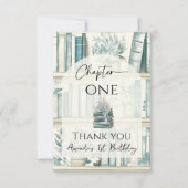 図書館 チャプター ワン 青い少年 ブック 1歳の誕生日 サンキューカード (正面)