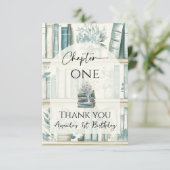 図書館 チャプター ワン 青い少年 ブック 1歳の誕生日 サンキューカード (スタンド正面)