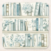 図書館 新しい章 青い少年 本 ベビーシャワー スクエアペーパーコースター (正面)