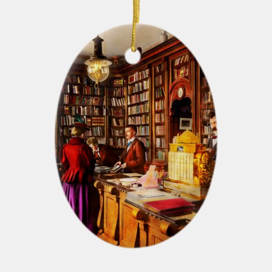 図書館 - 1895年の斬新なアイデア セラミックオーナメント (正面)