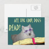 図書館- Samoyed -クールな犬の読書の読み書き能力 ポストカード (正面/裏面)
