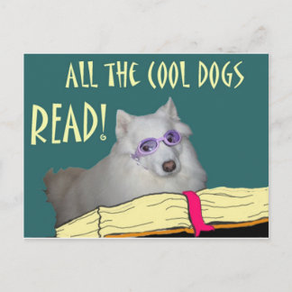図書館- Samoyed -クールな犬の読書の読み書き能力 ポストカード