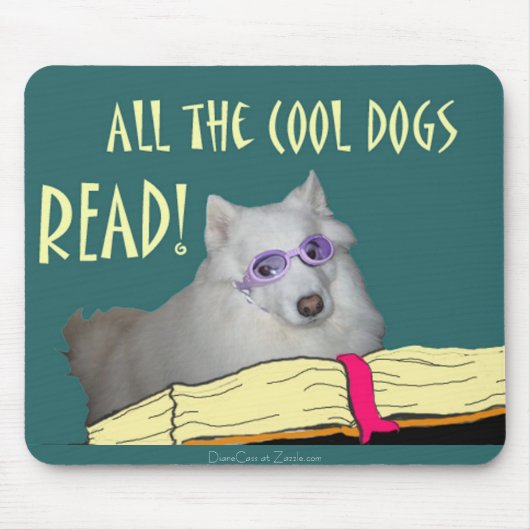 図書館- Samoyed -クールな犬の読書の読み書き能力 マウスパッド (正面)