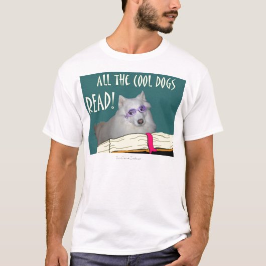 図書館- Samoyed -クールな犬の読書の読み書き能力 Tシャツ (正面)