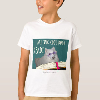 図書館 – Samoyed – 犬クールのリテラシ読ー Tシャツ
